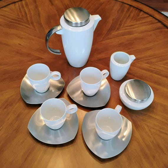 MCM Thomas Rosenthal Vario Porcelain Stainless Coffee Set, Vintage