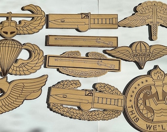 Military Badge Wall Hangings - Multiple Size options, Stackable Natural Wood