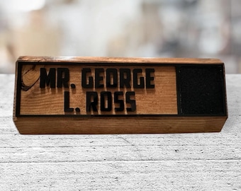 Professional Desk Name Plate Wedge with ONLY 1 Interchangeable pin location on RIGHT SIDE - military/civilan inspired desk name plate