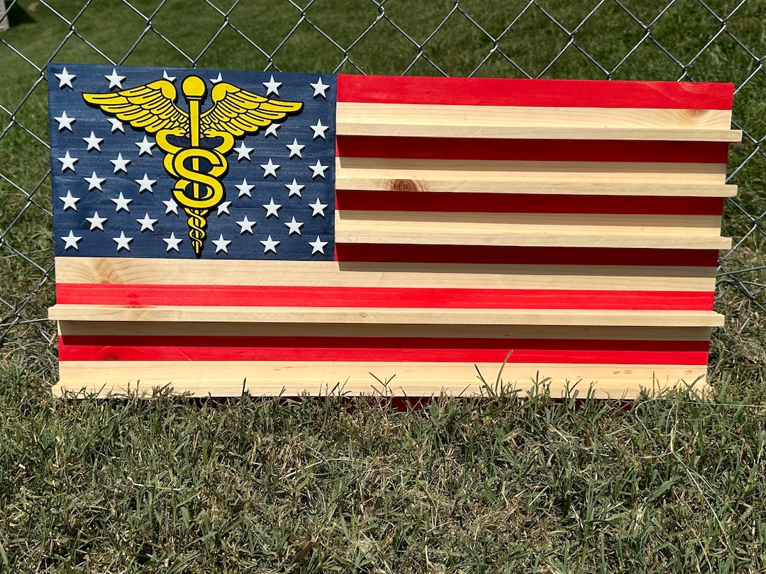 Military Coin Rack- Wooden American Flag With Military Branch Insignia ...