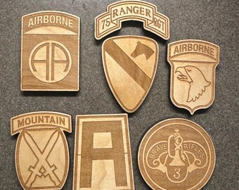 Military Badge Wall Hangings - Multiple Size options, Stackable Natural Wood