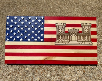 18in Wooden American Flag With Military Branch insignia- Military PCS - Military Retirement Gift