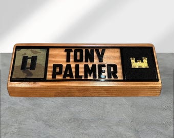 Desk Name Plate Wedge with Interchangeable Rank or pin locations - military inspired desk name plate