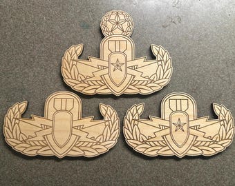 Military  EOD Badge Wall Hangings - Multiple Size options, Stackable Natural Wood