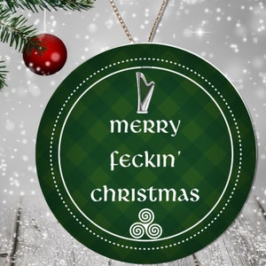 Irish Gaelic Christmas Ornament, Nollaig Shona Duit, Funny Unique Celtic Ceramic Decoration, Ireland Plaid, Eire Custom Gift for Irish