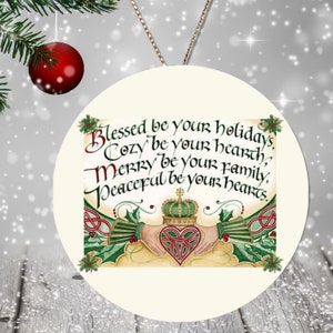 Irish Gaelic Christmas Ornament Nollaig Shona Duit Unique Irish Blessing Ceramic Decoration Ireland Holiday Custom Gift for Irish Eire Xmas