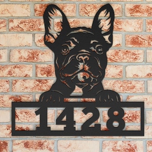 Custom French Bulldog Metal Address Sign, Personalized Welcome Pet Gift, Frenchie Metal Address Sign, Dog Lover Gift, Home Sign
