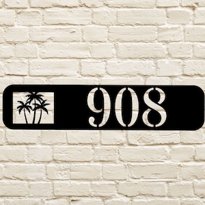 Custom Palm Tree Address Sign,Beach Housewarming Gift, Coastal Beach House Exterior Decor, Outdoor Weatherproof Metal Address Plaque