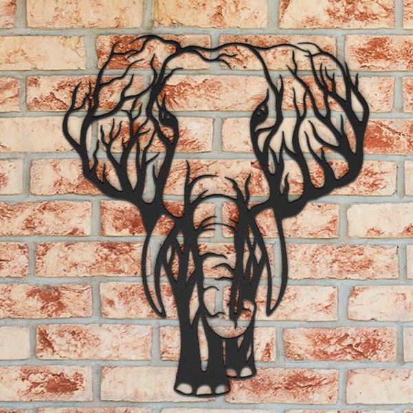 Elephant Metal Wall Art, Metal Elephant Decor, Wildlife Lover Gift, Housewarming Gift, Elephant Sign, Tree Elephant Metal Wall Decor