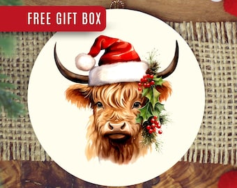 Scottish Ceramic Ornament, Highland Cow, Celtic Design (3 Inch)