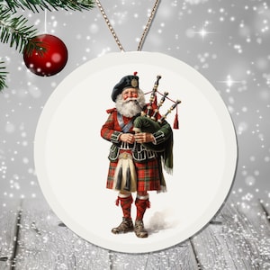 Scottish Gift, Santa Christmas Ornament, Traditional Holiday Keepsake, Celtic Decor, Ceramic Ornament,Scotland Pride Souvenir,Proud Scot