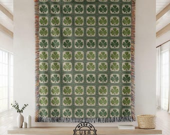 Irish Shamrock Woven Blanket Keepsake Gift – 100% Cotton Celtic Home Decor, Cozy St Patrick’s Day Tapestry
