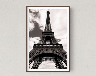 DIGITAL DOWNLOAD: The Majestic Eiffel Tower, Black & White Paris Architecture, printable digital portrait wall art, la tour Eiffel