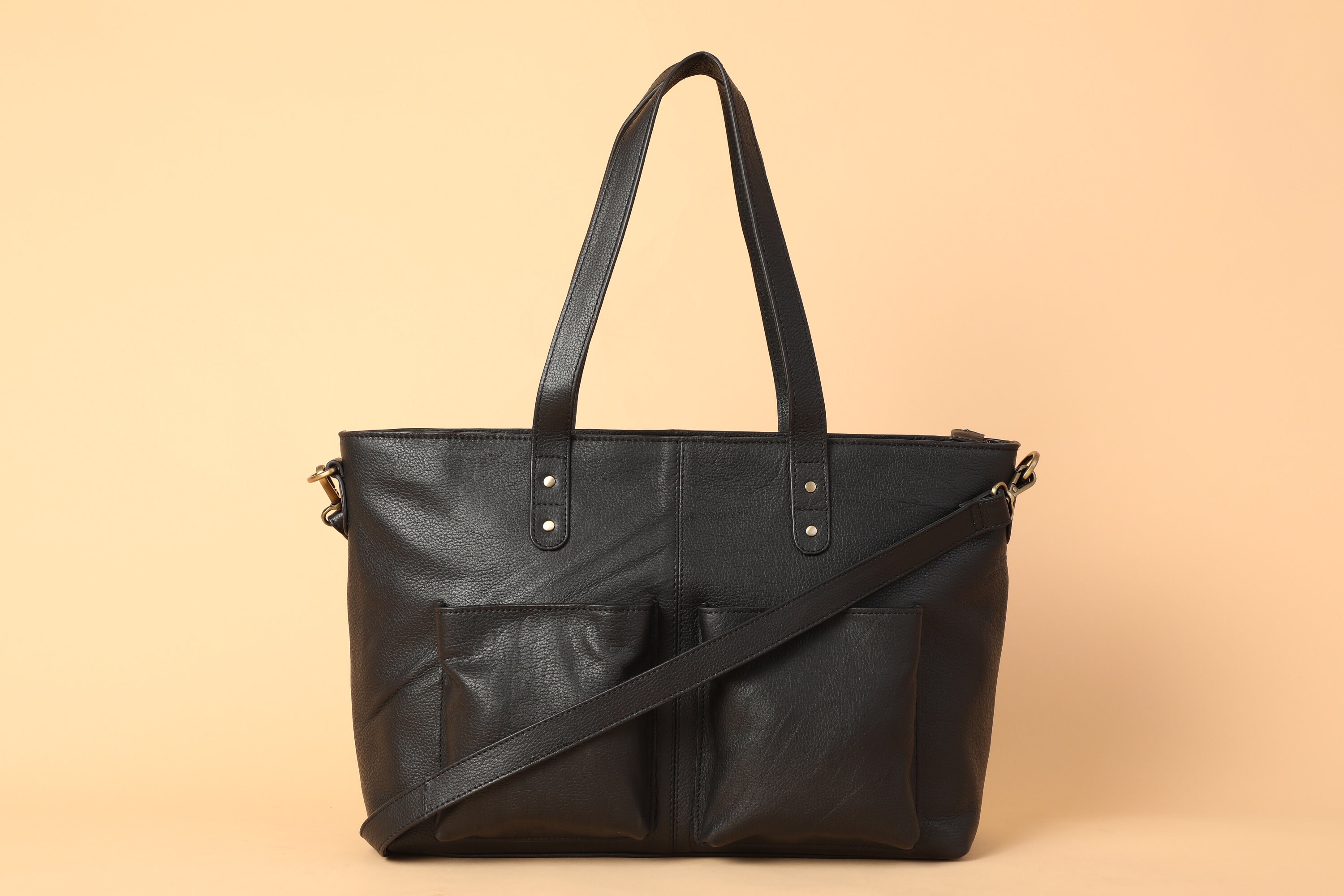 LEGACY Black Leather Laptop Tote With Crossbody Strap GIZA Etsy