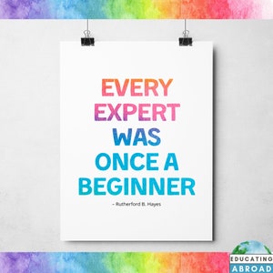 Positive Quote Printable: Every Expert Was Once A Beginner for Classroom Poster or Kids&#39; Room Decor Digital Download
