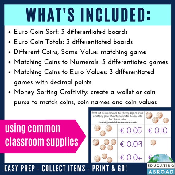 printable math worksheets fun classroom activity euro coins etsy ireland