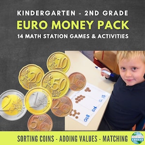 Euro Coins Math Worksheets and Activities for All Abilities | Comprehensive Euro Money Pack for Kindergarten to 2nd Grade