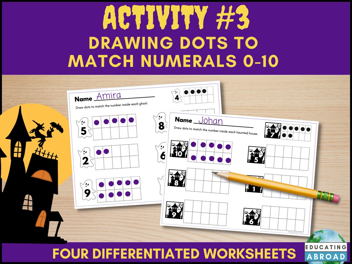 Halloween Math Activities Printable Worksheets and Matching - Etsy