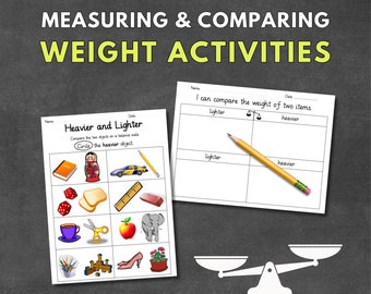 Measuring and Comparing Weight Worksheets for Kindergarten and 1st Grade | Practical Math Station Activities for Hands-on Learning