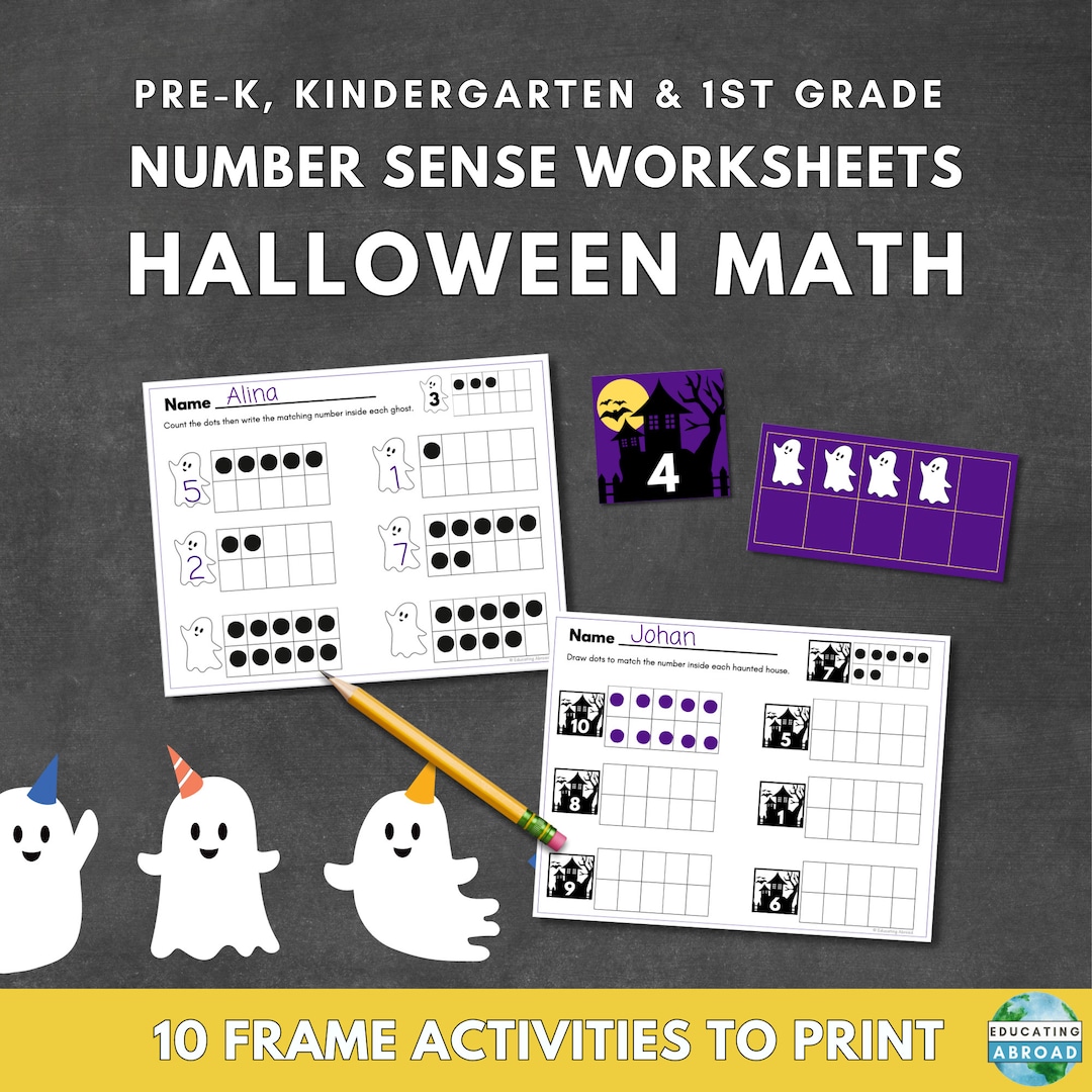 Halloween Math Printable Worksheets and Matching Game: Ten Frame ...