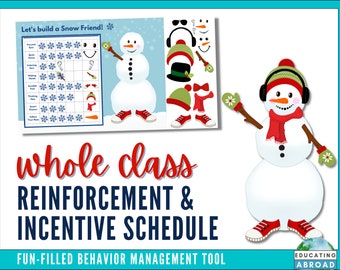 Sistema de gerenciamento de comportamento com gráficos para impressão e recompensas de aula para o ensino fundamental de inverno