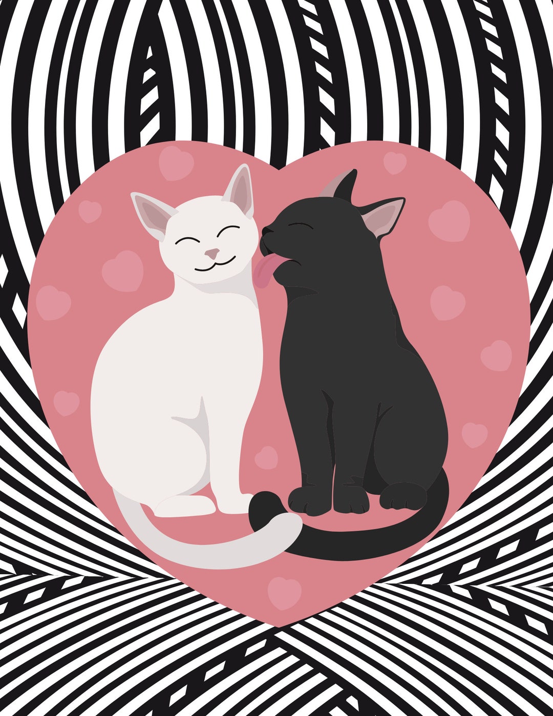 Black Cat Kissing White Cat Heart Yarn Background Love Etsy UK