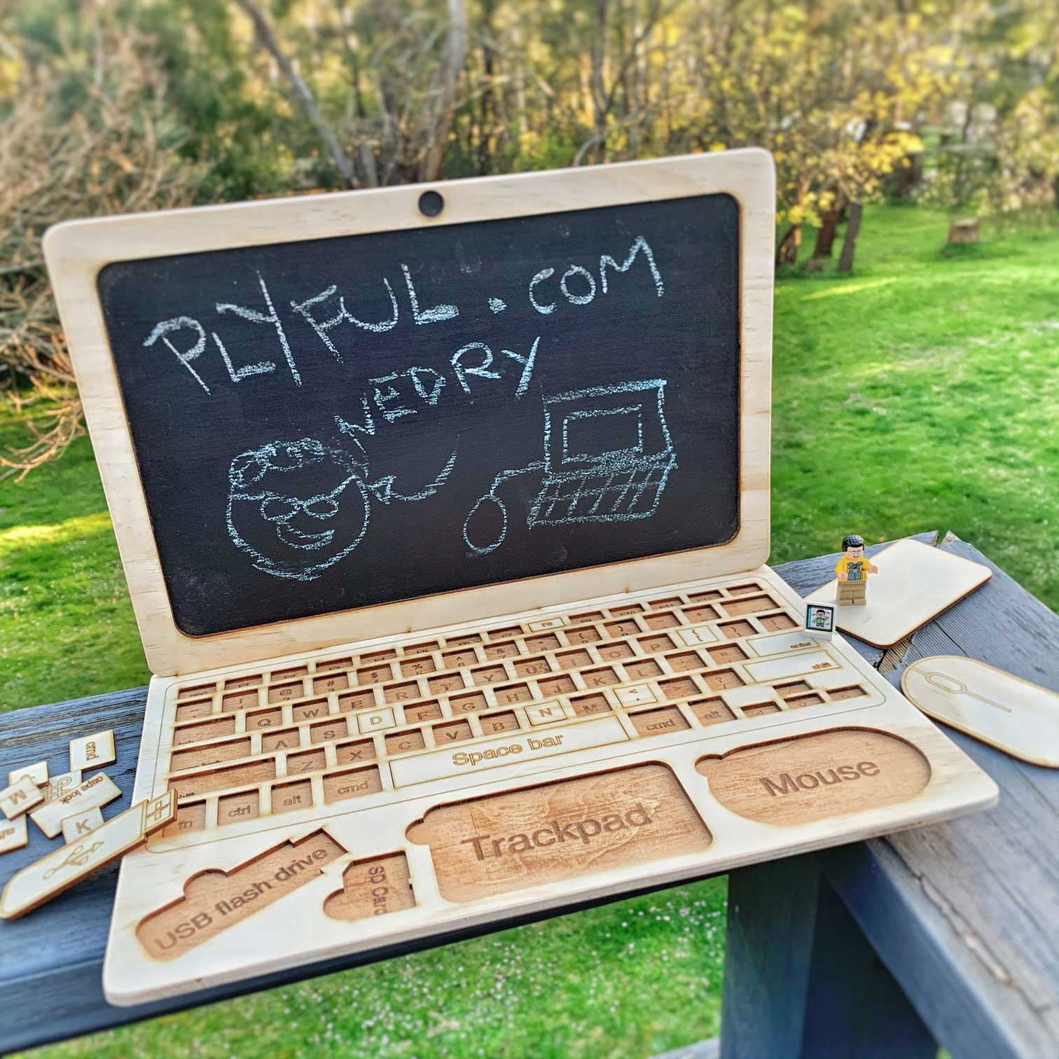 My First wooden Laptop A Handmade Wood Laptop, Blackboard and Puzzle