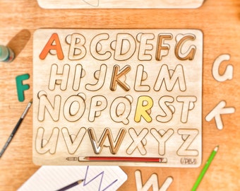 Wood Letter Puzzle and Tracing Stencil Board for some handmade, wood alphabet learning!