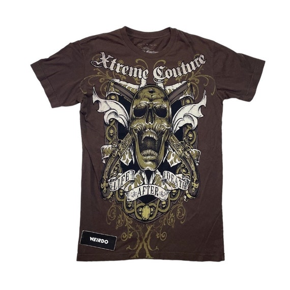 Affliction Xtreme Couture Men's Thermal Shirt - Dark Hallucination Skull & Wings Design, S-2XL, 100% Cotton