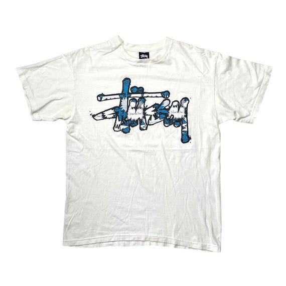 Vintage Stussy Graffiti Logo Tee Shirt White Size L – Streetwear