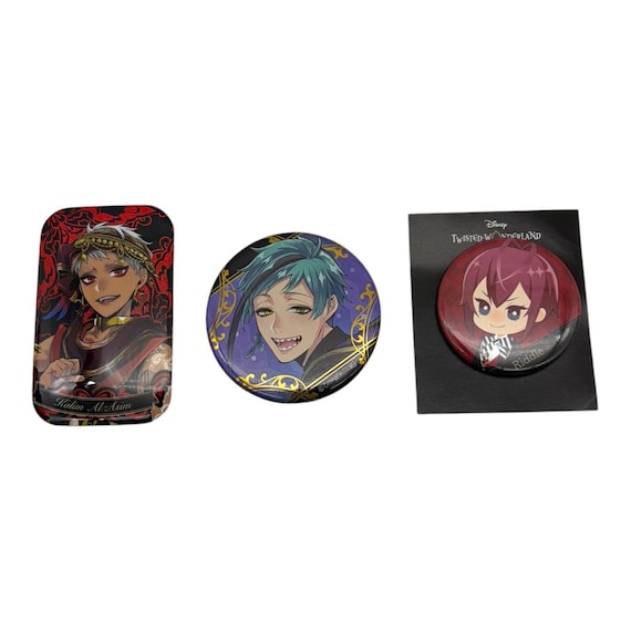 Twisted Wonderland Can Badge Lot: Floyd Leech, Riddle Rosehearts, Kalim Al Asim (Japan Import)