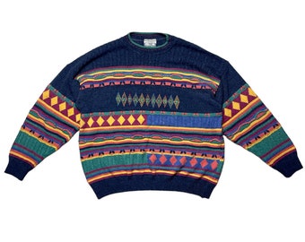 Vintage 90s Coogi Style Knit Sweater: Multicolour Retro Streetwear