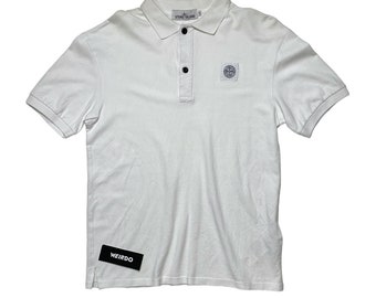 STONE ISLAND Vintage Mens Polo Shirt 90s White Green Cotton