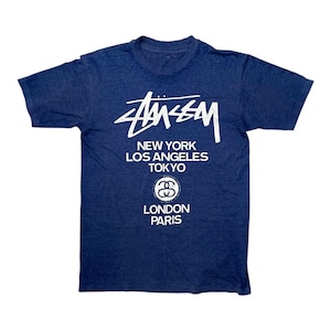 Vintage 90s Stussy Big Logo Tee: Navy Single Stitch Streetwear