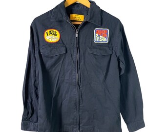 OMKOE Black Jacket - Patched Workwear Style - Size M