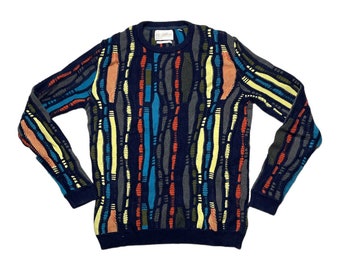 Vintage Coogi Style 3D Cable Knit Sweater: Multicolour Grandad Streetwear