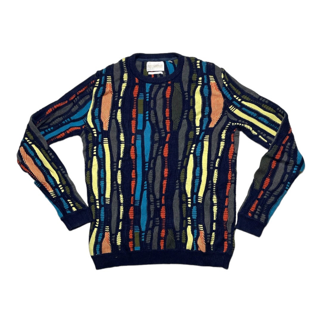 Vintage mínimo Coogi estilo 3D multicolor cable punto suéter / abuelo núcleo / retro streetwear / estilo abuelo