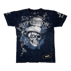 ✨USA製！Y2K！✨AFFLICTION Tシャツ M ダメージ加工 スカル Affliction アフリクション ダメージ加工 Tシャツ Y2K 黒 L程