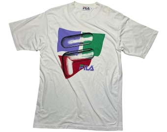 Vintage 90s Fila Big Logo Graphic Tee - XL White Streetwear T-Shirt