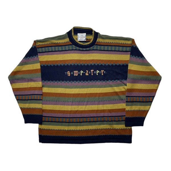 Pull en tricot multicolore The Sweater Shop vintage des années 90 / Grand-père Core / Streetwear rétro / Style grand-père