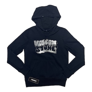 May include: Black hooded sweatshirt with a silver "Volcom Stone" graphic on the front. The sweatshirt has a kangaroo pocket and a tag that says "Weirdo".