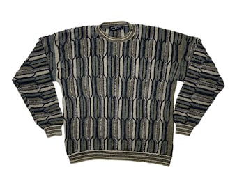 Vintage 90s Protege Coogi Style Knit Sweater: Multicolor 3D, L