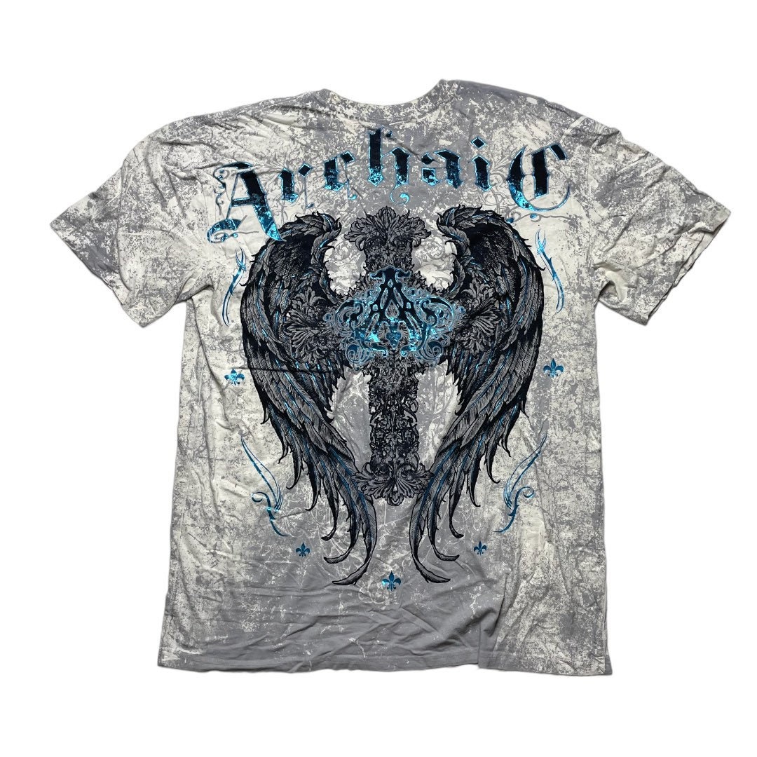 Y2K Affliction Archaic Cross All Overprint Street Fashion T