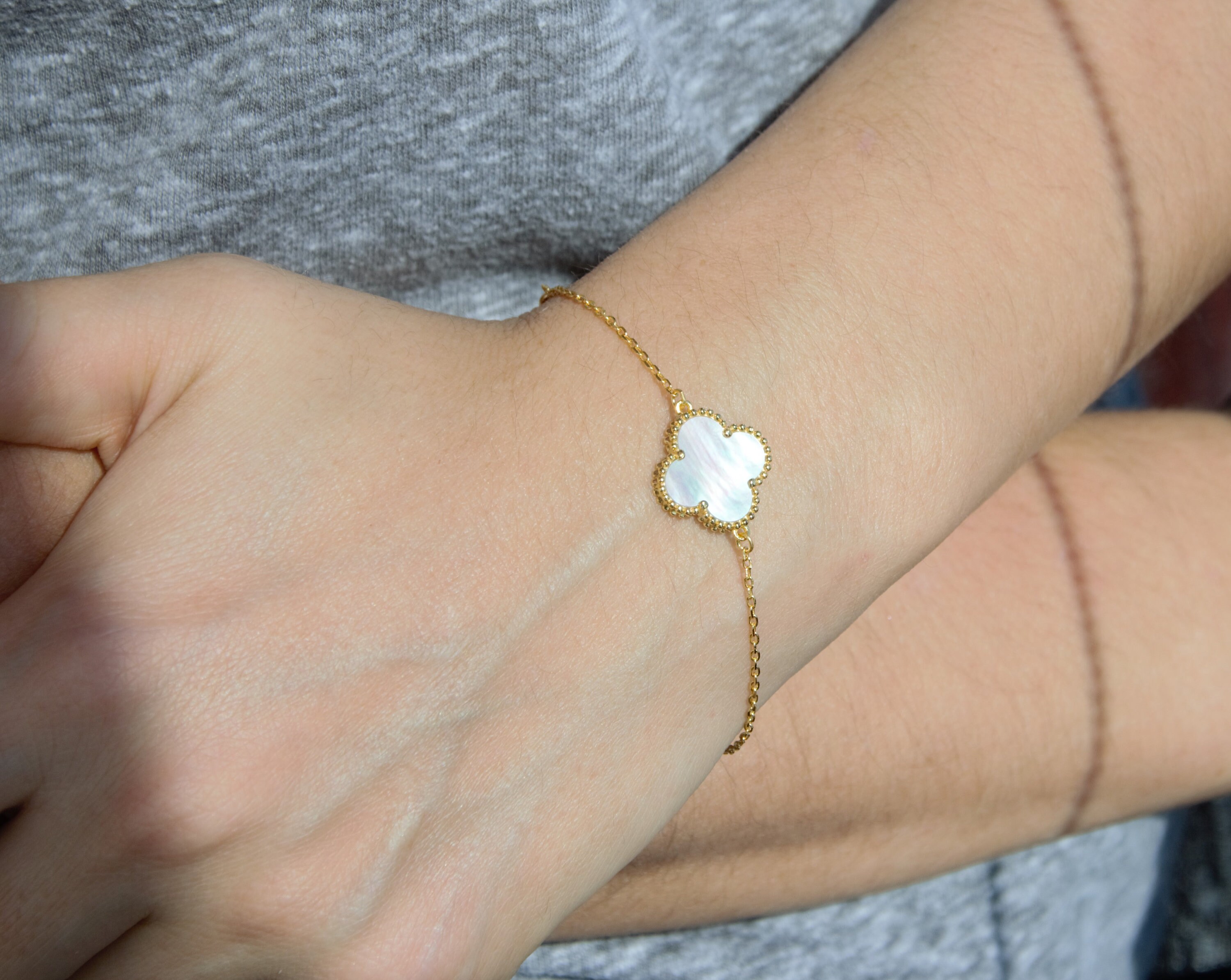 White clover bracelet silver bracelet gold Clover bracelet Etsy