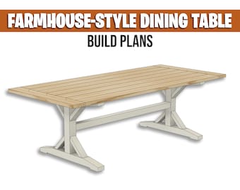 Farmhouse Style Dining Table - Build Plans | Rustic Furniture, DIY, Woodworking Projects, Woodworking Plans