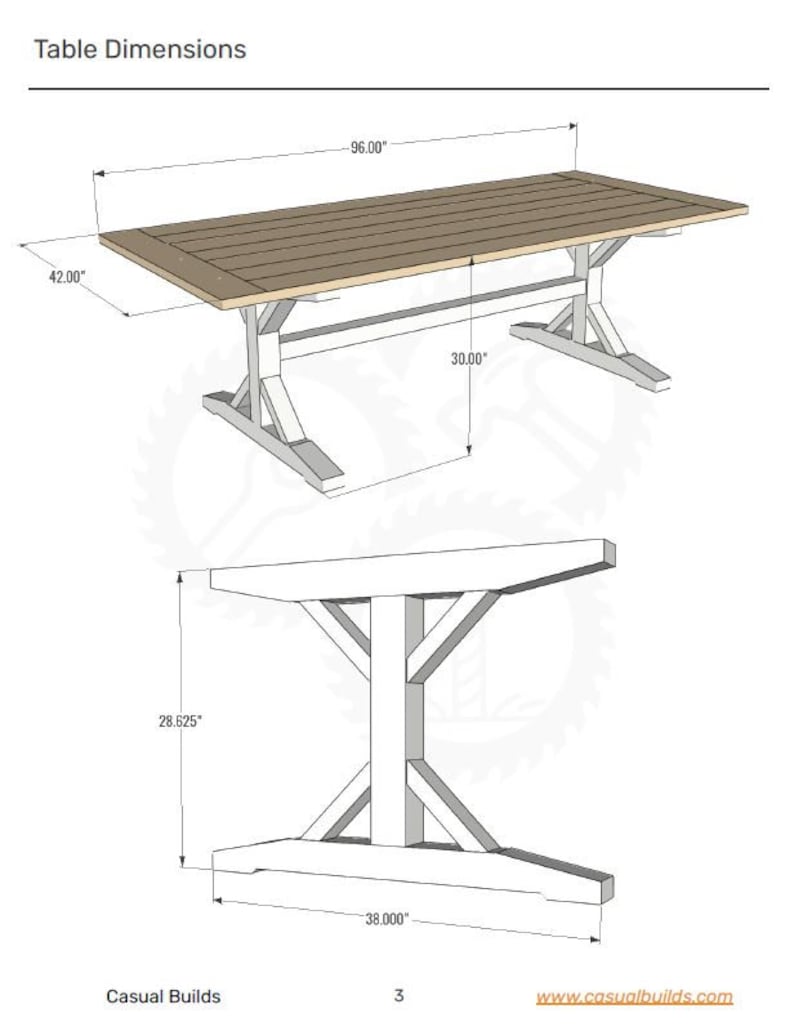 Farmhouse Style Dining Table Build Plans Rustic Furniture Etsy