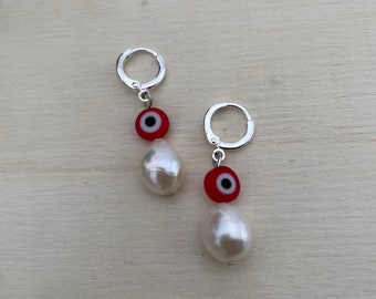 Evil Eye Earrings Freshwater Pearl Earrings