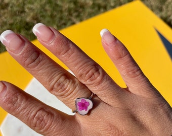 Handmade Pressed Flower Resin Ring Adjustable Ring