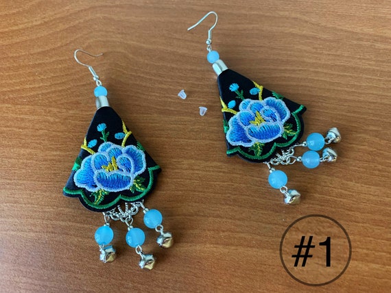 folk art Mother’s Day gift folk jewelry Mexican earrings black earrings floral earrings Spring ruffles Easter earrings