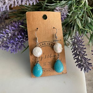 Fresh Water Pearl Turquoise Earring image 2